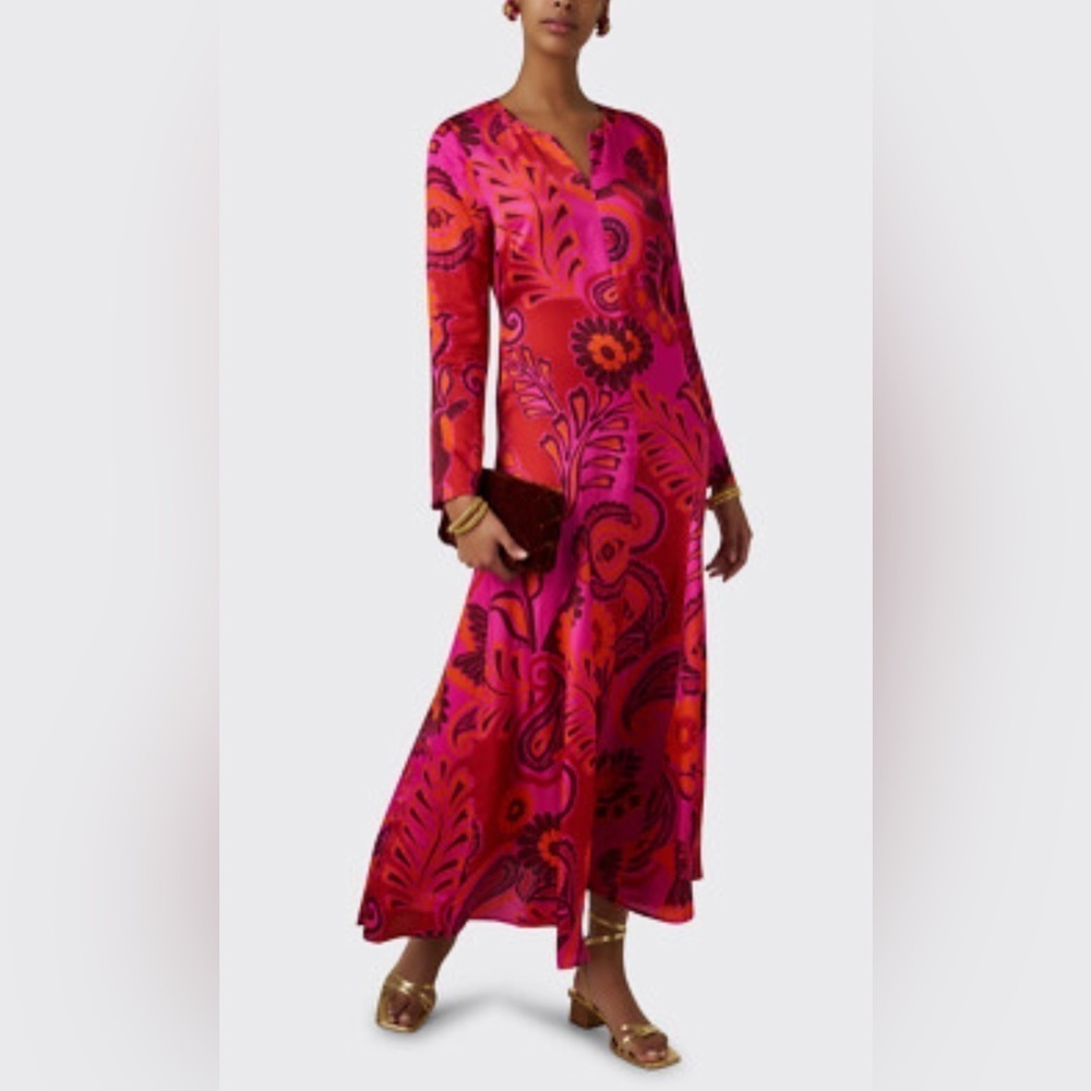 Farm Rio: pink bold floral long sleeve maxi dress DT